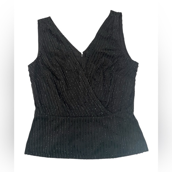 Adrianna Papell black sleeveless V-neck beaded peplum top women’s size 4 - Picture 1 of 8